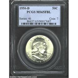 1950-D 50C MS65 Full Bell Lines PCGS. This richly frosted and bright Gem is untoned save for the lig