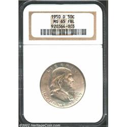 1950-D 50C MS65 Full Bell Lines NGC. A swath of lavender toning encompasses Franklin's head and the.