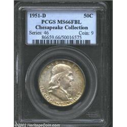 1951-D 50C MS66 Full Bell Lines PCGS. Rich sea-green patina frames the variegated lavender centers..