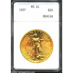 1927 $20 MS61 ANACS. A sharply struck example that has a beautifully preserved reverse and only a fe