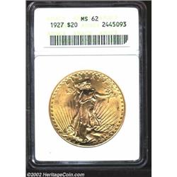 1927 $20 MS62 ANACS. Bright, sharp, and attractive even for a lower grade piece. Important notice: W