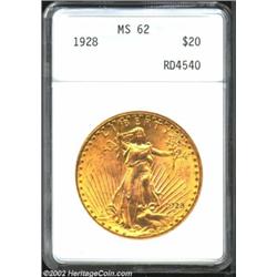 1928 $20 MS62 ANACS. A bright and flashy piece that has carefully preserved surfaces and a good stri