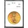 1928 $20 MS62 ANACS. A bright and flashy piece that has carefully preserved surfaces and a good stri