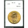 1928 $20 MS63 ANACS. Bright honey-gold patina envelopes the fields on both sides. A lustrous specime