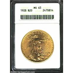 1928 $20 MS63 ANACS. Free of copper spots and distractions. Important notice: We expect to be auctio