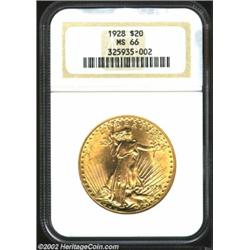 1928 $20 MS66 NGC. A boldly struck Gem that has outstanding cartwheel luster and a nearly pristine r