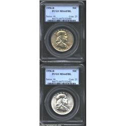 1958-D 50C MS64 Full Bell Lines PCGS. Two FBL Franklins with one Half having champagne toning on the