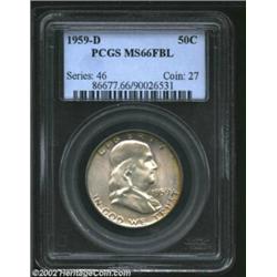 1959-D 50C MS66 Full Bell Lines PCGS. The obverse border has a thin band of bright lemon patina, whi