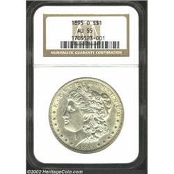 1895-O S$1 AU55 NGC. This golden-gray survivor retains blushes of original mint luster in some of th