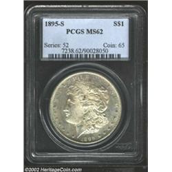 1895-S S$1 MS62 PCGS. Some faint parallel marks near Liberty's mouth and a couple of spots in her ha