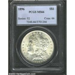 1896 S$1 MS66 PCGS. Silvery, distraction-free surfaces. Few specimens exist in a finer state of pres