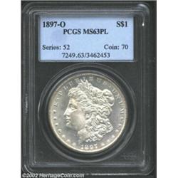 1897-O S$1 MS63 Prooflike PCGS. Attractive for the grade, as the cheek is clean and the reverse is w