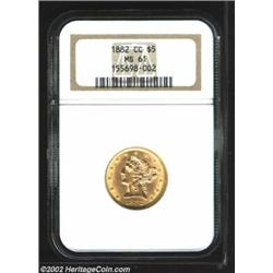 1882-CC $5 MS61 NGC. Winter 1-A. The 1882-CC is widely regarded as the most obtainable Carson City H