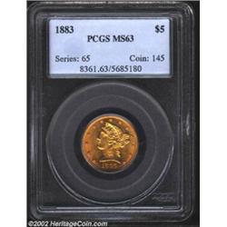 1883 $5 MS63 PCGS. Deep orange-gold color with plenty of luster and reflective fields. Only minute a