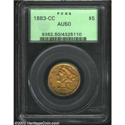 1883-CC $5 AU50 PCGS. Winter 1-A. It is estimated that somewhere between 23-28 pieces are extant tod