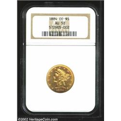 1884-CC $5 AU58 NGC. Winter 1-A. A third example of this popular Carson City Half Eagle. The 1884-CC