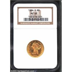 1884-S $5 MS64 NGC. A notable condition rarity in the Liberty Half Eagle series, only 12 pieces have