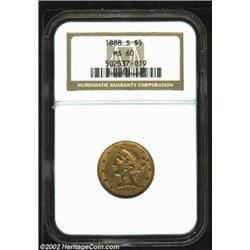 1888-S $5 MS60 NGC. A couple of the stars lack complete centril definition, but the major devices ar