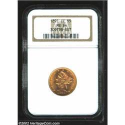 1891-CC $5 MS64 NGC. Winter 1-A. A second near-Gem example of this popular Carson City issue. This p