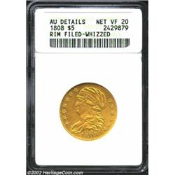 1808 $5--Rim Filed, Whizzed--ANACS. AU Details, Net VF20. Wide 5D. B. 4-B, Miller-107, R.4. Actually