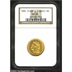 1834 $5 Plain 4 MS65 NGC. Second Head. McCloskey 2-A, Breen-6502, R.2. The 1834 Classic Half Eagle i