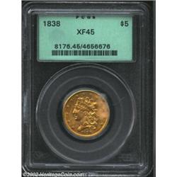 1838 $5 XF45 PCGS. McCloskey 2-B, Breen-6515, R.2. An appealing circulated type candidate, this coin