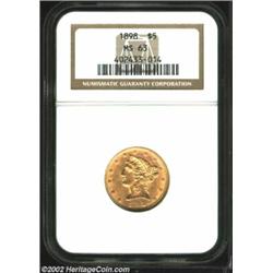 1898 $5 MS63 NGC. Lustrous, yellow-gold example with the usual abrasions. There is a tiny mark on Li