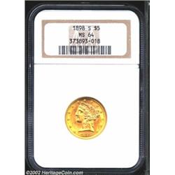 1898-S $5 MS64 NGC. A conditionally challenging Half Eagle that represents good value at this grade.