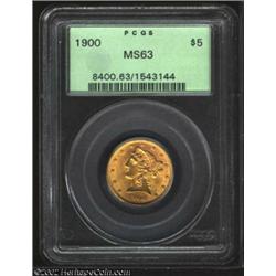 1900 $5 MS63 PCGS. Sharply struck throughout, both sides are fully original with a typical abrasion.