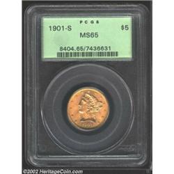 1901-S $5 MS65 PCGS. An exceptionally attractive example of this popular and relatively available po