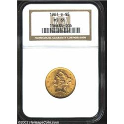 1901-S $5 MS66 NGC. An extraordinary type candidate, both sides exhibit pinpoint striking definition