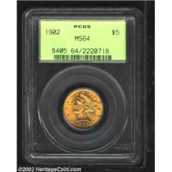 1902 $5 MS64 PCGS. Frosty and sharp but showing scattered specks of copper toning. Important notice: