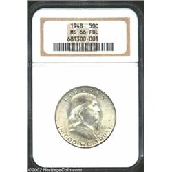 1948 50C MS66 Full Bell Lines NGC. The reverse has dusky speckled russet-gray patina along the upper