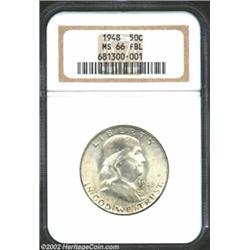 1948 50C MS66 Full Bell Lines NGC. The reverse has dusky speckled russet-gray patina along the upper