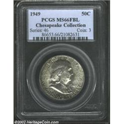 1949 50C MS66 Full Bell Lines PCGS. A freckling of metallic-gray patina is evenly spread across both