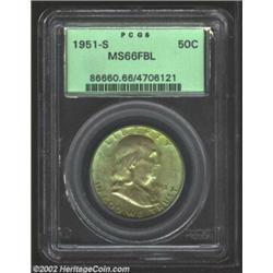 1951-S 50C MS66 Full Bell Lines PCGS. Uncommonly bold for the issue and toned in a mixture of lilac-