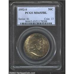 1952-S 50C MS65 Full Bell Lines PCGS. Swirling russet-brown toning covers the obverse while the reve