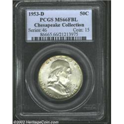 1953-D 50C MS66 Full Bell Lines PCGS. Hints of peripheral sea-green patina form a band across this p