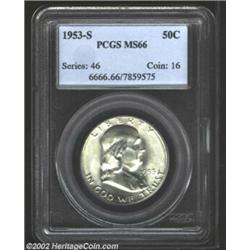 1953-S 50C MS66 PCGS. Almost brilliant and highly lustrous with heavy die striations in the obverse.