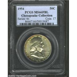 1954 50C MS66 Full Bell Lines PCGS. Lovely golden-brown and lime-green colors visit the peripheries,