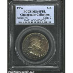 1956 50C MS66 Full Bell Lines PCGS. Deeply toned in charcoal-gray with undertones of russet-blue col