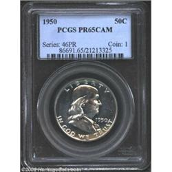 1950 50C PR65 Cameo PCGS. A lovely representative of this first-year issue in the proof Franklin Hal