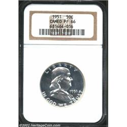 1951 50C PR66 Cameo NGC. Uniformly satiny and untoned with mild cameo contrast. Considerably more at