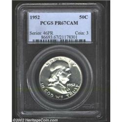 1952 50C PR67 Cameo PCGS. The fields are deep and watery, showing illimitable reflectivity against t