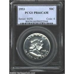 1953 50C PR66 Cameo PCGS. This boldly contrasted specimen is free of toning with a smooth, pristine.