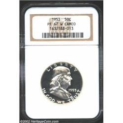 1953 50C PR67 W Cameo NGC. A Superb, snowy-white Gem with admirable contrast between fields and devi