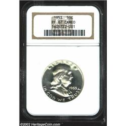 1953 50C PR67 Cameo NGC. The radiant, silver-white surfaces display virtually no blemishes of any ki