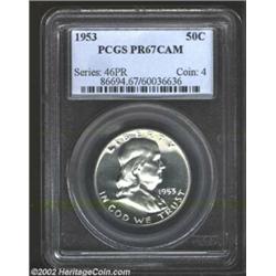 1953 50C PR67 Cameo PCGS. A Superb, essentially flawless proof example of this very scarce early cam