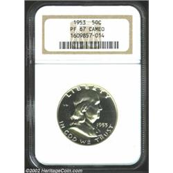 1953 50C PR67 Cameo NGC. A needle-sharp Superb Gem that has a hint of yellow-green color in the cent