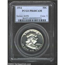 1954 50C PR68 Cameo PCGS. An extraordinary white-on-black cameo proof Half. The surfaces, as one mig